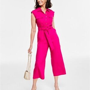 INC International Concepts Sleeveless Belted Wide-Leg Jumpsuit in Hot Pink sz12